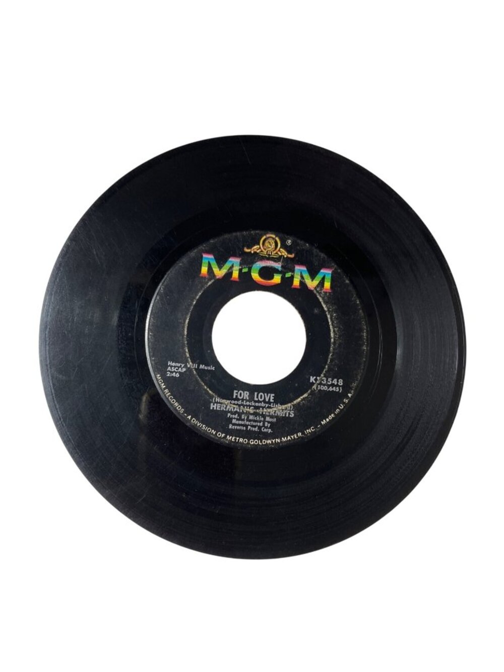 Hermans Hermits "For Love" / "This Door Swings Both Ways" 45 RPM Vinyl Record